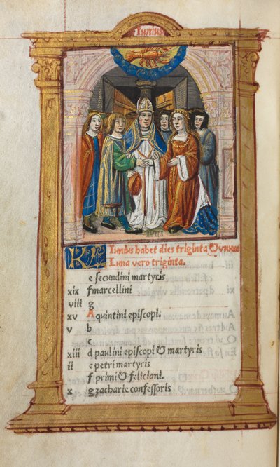 Gedrucktes Stundenbuch Gebrauch von Rom: fol. 7v, Juni Kalenderillustration von Guillaume Le Rouge