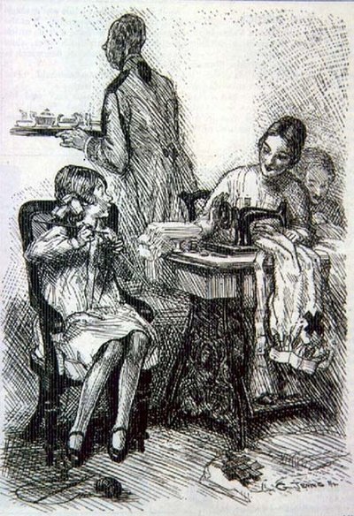 Mabel; "Liebe Mutter! Ich hoffe wirklich, dass dieser Krieg nicht vorbei ist, bevor ich meine Socke fertig gestrickt habe!" aus der Zeitschrift 