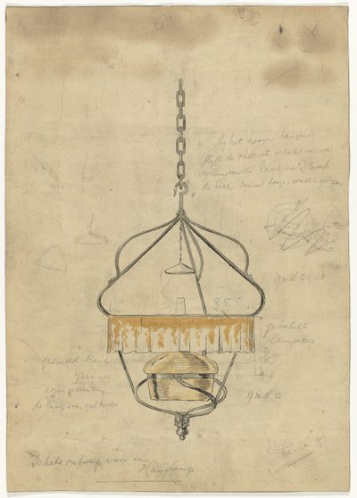 Entwurf für eine Hängelampe von Gust van de Wall Perné (signed by artist)