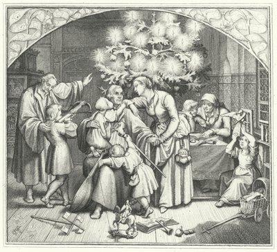 Martin Luther und seine Familie genießen die Festtage (Stich) von Gustav Ferdinand Leopold Konig