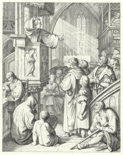 Martin Luther hält eine Predigt (Stich) von Gustav Ferdinand Leopold Konig