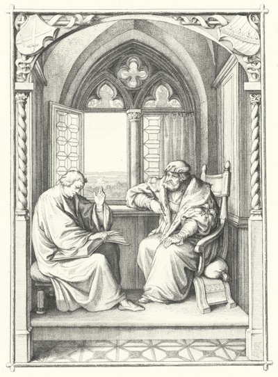 Martin Luther liest aus der Bibel für Johann, Kurfürst von Sachsen (Stich) von Gustav Ferdinand Leopold Konig