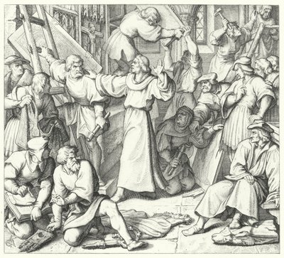Martin Luther hält die Bilderstürmer in Wittenberg zurück (Stich) von Gustav Ferdinand Leopold Konig