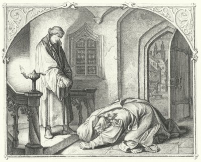 Martin Luther mit dem Kaufmann Hans Kohlhase (Stich) von Gustav Ferdinand Leopold Konig
