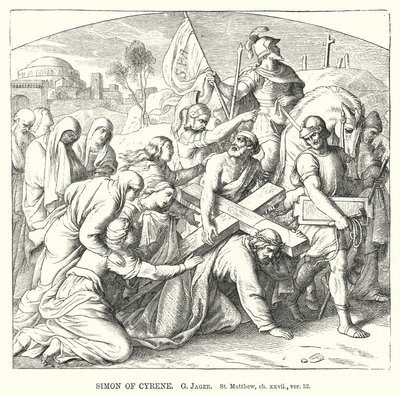 Simon von Kyrene, Matthäus, Kapitel xxvii, Vers 32 (Gravur) von Gustav Jager