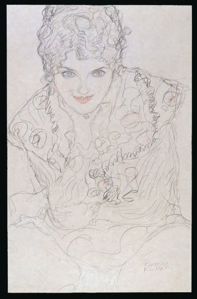 Porträt mit rechter Hand am Kinn von Gustav Klimt