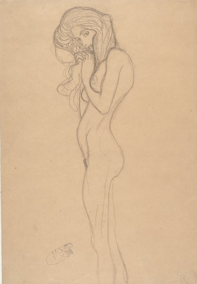 Stehende weibliche Aktstudie für den Beethovenfries von Gustav Klimt