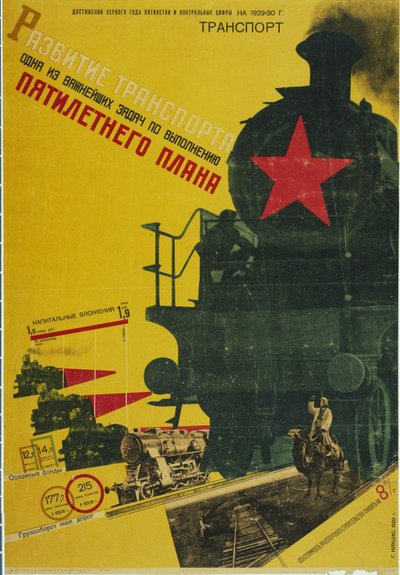 Die Entwicklung des Transports, Das Fünfjahresplan-Poster, 1929 von Gustav Klutsis