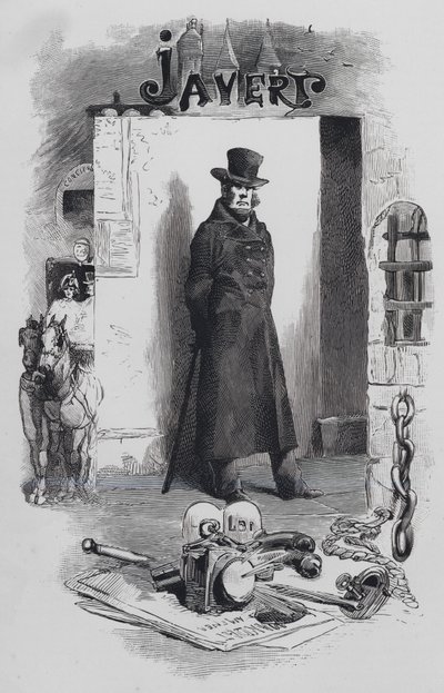 Szene aus Les Miserables, von Victor Hugo: Javert, der Detektiv (Gravur) von Gustave (after) Brion