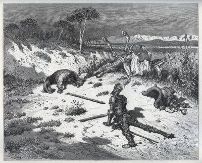 Don Quixotes Moralisieren über Undankbarkeit - aus „Don Quixote de la Mancha“ von Miguel Cervantes (1547-1616) - Holzschnitt nach einer Zeichnung von Gustave Doré von Gustave (after) Dore