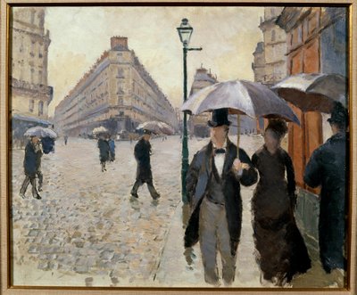 Eine Straße in Paris bei Regenwetter (Place de l