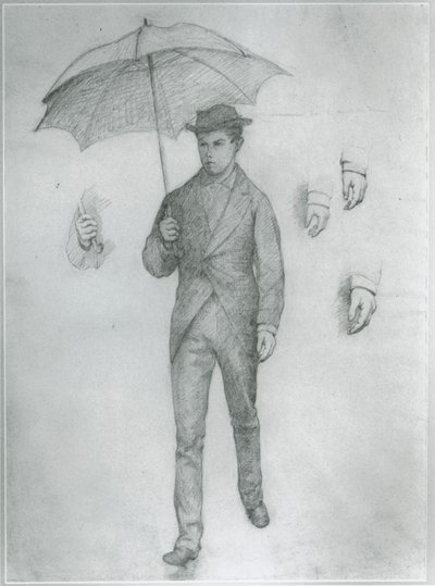 Studie für junger Mann mit Regenschirm von Gustave Caillebotte