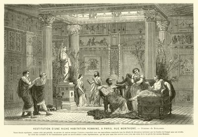 Rekonstruktion des Hauses eines wohlhabenden Römers, Rue Montaigne, Paris, Frankreich (Stich) von Gustave Clarence Rodolphe Boulanger