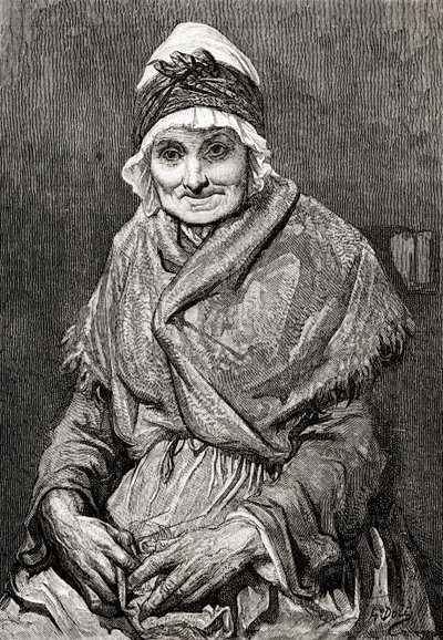 Nach einer Zeichnung von 1880 von Gustave Dore seiner Krankenschwester Francoise. Aus Leben und Erinnerungen von Gustave Dore, veröffentlicht 1885. von Gustave Dore