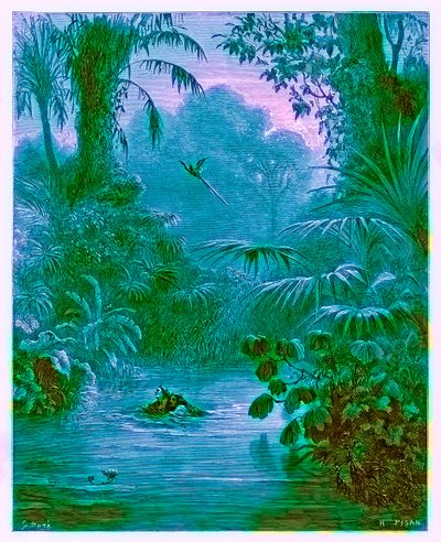 Atala und Chactas überqueren einen Fluss, Illustration aus 