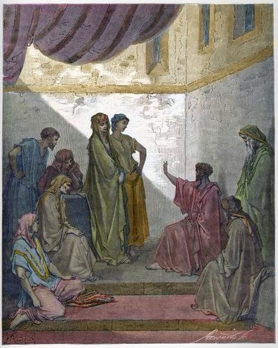 Taufe des Cornelius der Zenturio - Cornelius der Zenturio empfängt den Glauben an Jesus Christus und wird von St. Peter getauft. - Gravur in „Die illustrierte Bibel“ von Gustave Doré - Gravur aus „Die Doré-Bibel“ von Gustave Dore