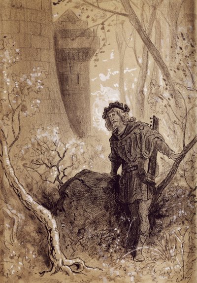 Blondel hört die Stimme von Richard Löwenherz, Illustration für Gargantua und Pantagruel von François Rabelais, Gravur von Gustave Doré von Gustave Dore