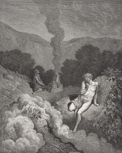 Kain und Abel bringen ihre Opfer dar, Illustration aus Dores 