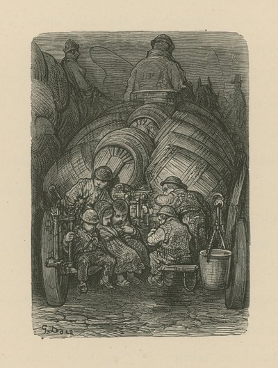 Kinder sitzen auf dem Rücken eines Brauereiwagens von Gustave Dore