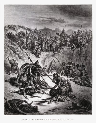 Kampfsoldaten von Isch-Boschet und David, Illustration aus der Dore-Bibel von Gustave Dore