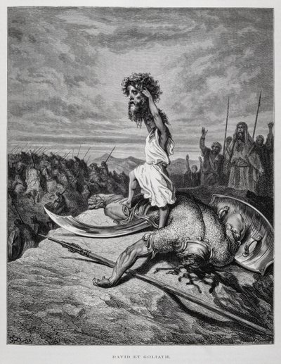 David erschlägt Goliath, Illustration aus der Dore-Bibel von Gustave Dore