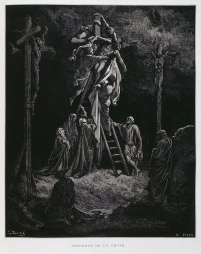 Abstieg vom Kreuz, die Absetzung Christi, Illustration aus der Dore-Bibel von Gustave Dore