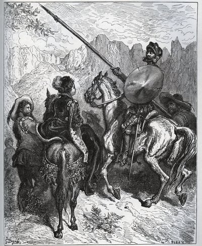 Don Quijote akzeptiert die Mission, die ihm von Dorothee-Prinzessin von Micomicon vorgeschlagen wird - aus "Don Quijote von der Mancha" von Miguel Cervantes von Gustave Dore