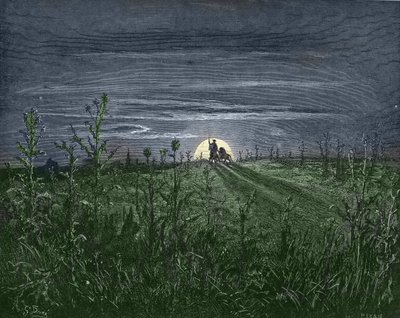Don Quijote und Sancho auf dem Weg nach Toboso - aus „Don Quijote de la Mancha“ von Miguel Cervantes (1547-1616) - Holzschnitt nach einer Zeichnung von Gustave Doré (1832-1883) von Gustave Dore