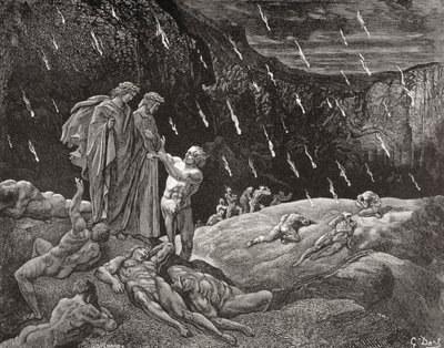 Stich von Gustave Doré (1832-1883), französischer Künstler und Illustrator für Inferno von Dante Alighieri, Canto XV, Zeilen 28 und 29 von Gustave Dore