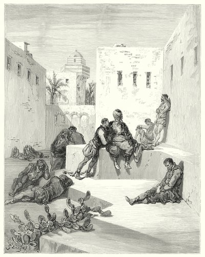 Don Quijote: "Schließlich beschloss ich, einem Abtrünnigen aus Murcia zu vertrauen, der mir große Beweise seiner Freundlichkeit gezeigt hatte" (Gravur) von Gustave Dore