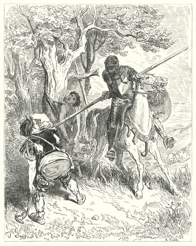 Gustave Dorés Don Quixote: "Bei der Sonne, die scheint, habe ich große Lust, dich mit meiner Lanze durch den Körper zu stechen" von Gustave Dore