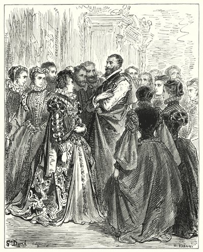 Gustave Dorés Don Quixote: "Don Antonios Frau hatte mehrere ihrer Freunde zu einem Ball eingeladen, um ihren Gast zu ehren" von Gustave Dore