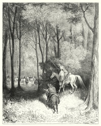 Gustave Dorés Don Quixote: "Don Quixote erblickte eine Gesellschaft, die er bei näherer Betrachtung für Personen von Rang hielt" von Gustave Dore