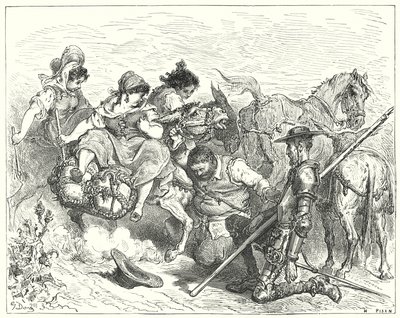Gustave Dorés Don Quixote: "Don Quixote blickte mit zweifelnden und trostlosen Augen auf das Wesen, das Sancho Königin und Dame nannte" (Stich) von Gustave Dore
