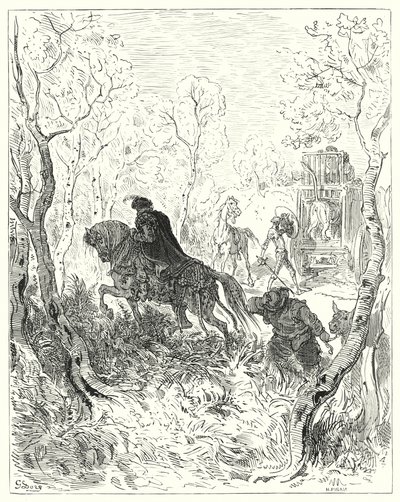 Gustave Dorés Don Quixote: "Er stellte sich direkt vor die Tür des Käfigs" von Gustave Dore