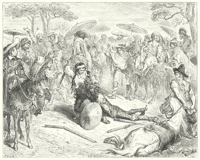 Gustave Dorés Don Quixote: "Trotz seiner Waffen drosch er ihn wie ein Weizengarben" von Gustave Dore