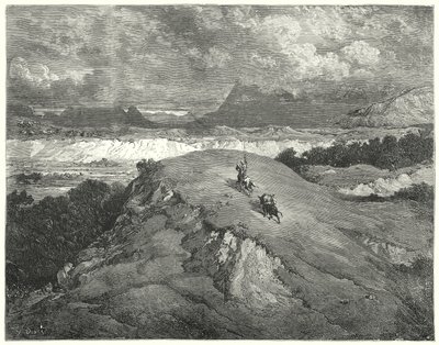 Gustave Dorés Don Quixote: "Es war Nacht, bevor unsere beiden Reisenden den einsamsten Teil des Berges erreichten" von Gustave Dore