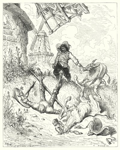Gustave Dorés Don Quixote: "Sancho rannte so schnell, wie sein Esel konnte, um seinem Meister zu helfen" von Gustave Dore