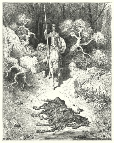 Gustave Dorés Don Quixote: "Sie kamen zu einem Park, wo sie ein totes Maultier fanden" von Gustave Dore
