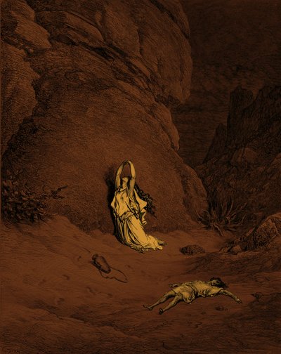 Hagar und Ismael, Gravur von Doré - Bibel von Gustave Dore