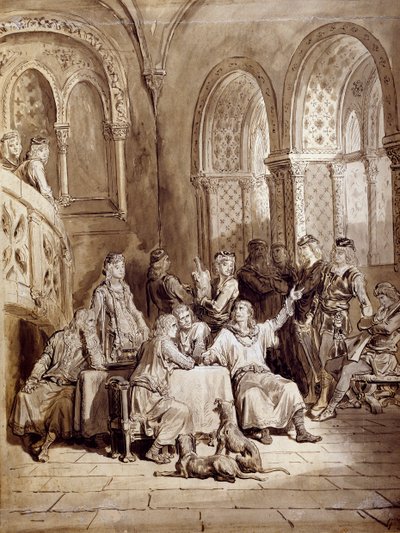 Illustration für die Gedichtreihe Idylls of the King von Albert Tennyson, Gravur von Gustave Doré von Gustave Dore