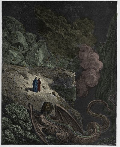 Inferno, Gesang 17: Geryon, Symbol der Täuschung, Illustration aus "Die Göttliche Komödie" von Dante Alighieri, 1885 von Gustave Dore
