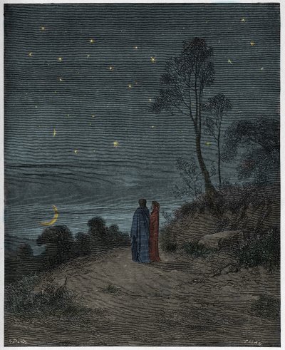 Inferno, Gesang 2: Der dunkle Himmel der ersten Nacht, Illustration aus "Die Göttliche Komödie" von Dante Alighieri, 1885 von Gustave Dore
