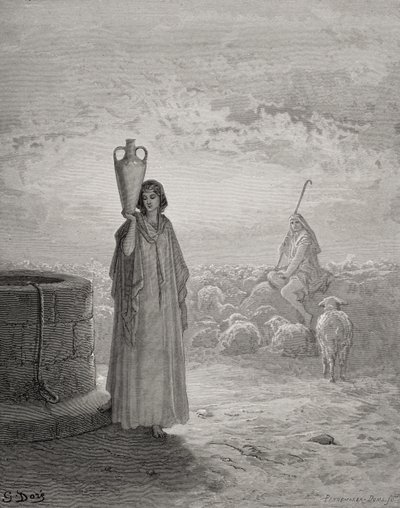 Jakob hütet Labans Herde, Illustration aus Dores 