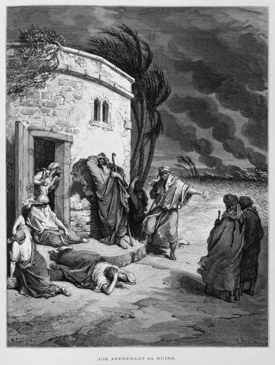 Hiob erkennt sein Unglück, Illustration aus der Dore-Bibel von Gustave Dore