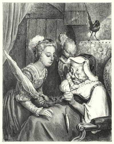 La Belle Au Bois Dormant; Dornröschen (Gravur) von Gustave Dore