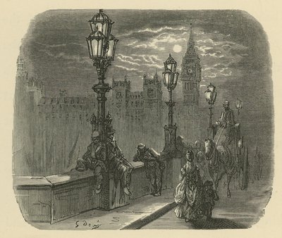 Menschen und Kutschen auf der Westminster Bridge von Gustave Dore