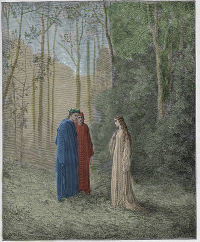 Purgatorio, Gesang 5: Dante spricht mit Pia de Tolomei von Gustave Dore