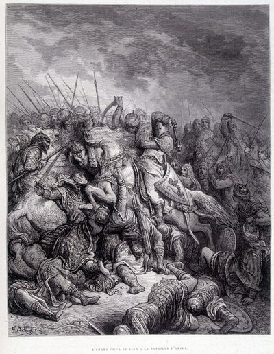 Richard Löwenherz in der Schlacht von Arsur - Gravur von Gustave Doré von Gustave Dore