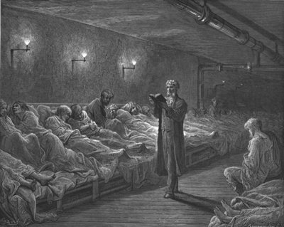 Schriftleser in einer Nachtzuflucht, 1872 von Gustave Dore